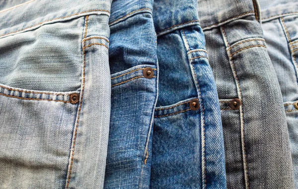 Denim Bleu Jeans Pile Texture Fond Gros Plan — Photo