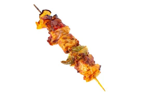Grilled Pork Skewer Vegetables Barbecue Isolated White Background — Stock Photo, Image