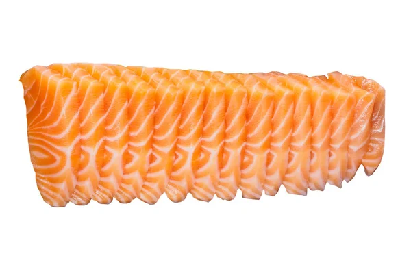 新鲜生鲑鱼片 生鱼片 白色背景分离 — 图库照片