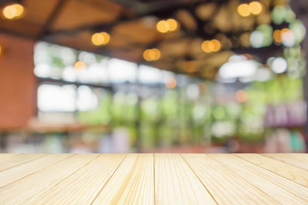 Piano Tavolo Legno Vuoto Con Caffè Sfocato Astratto Sfondo Del — Foto Stock