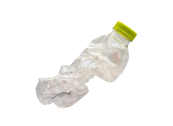 Verpletterde Plastic Fles Geïsoleerd Witte Achtergrond Met Clipping Pad — Stockfoto