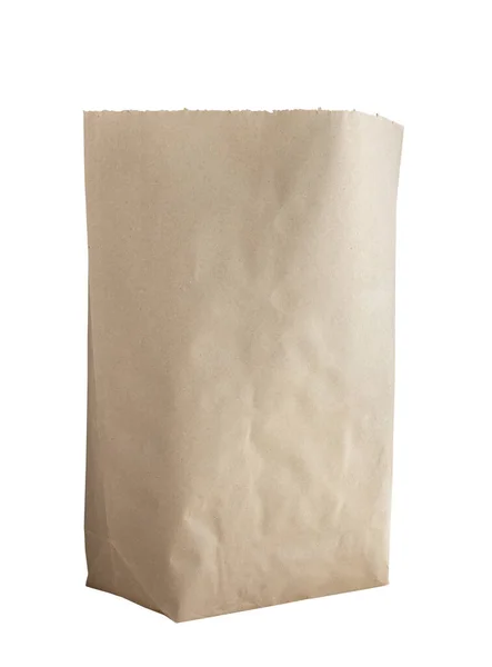 白色背景的空棕色回收纸袋 — 图库照片