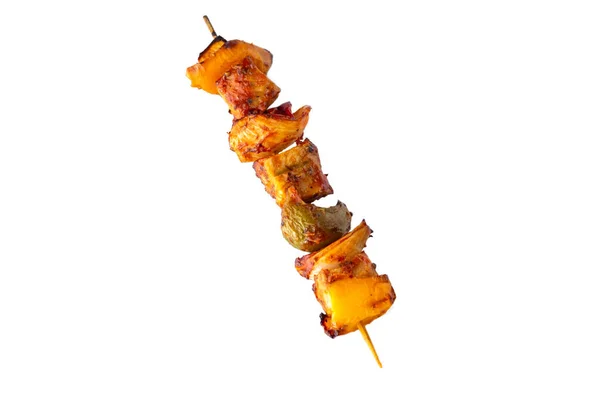 Grilled Pork Skewer Vegetables Barbecue Isolated White Background — Stock Photo, Image