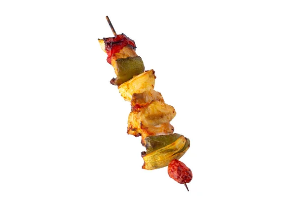 Brocheta Cerdo Parrilla Verduras Barbacoa Aislada Sobre Fondo Blanco — Foto de Stock