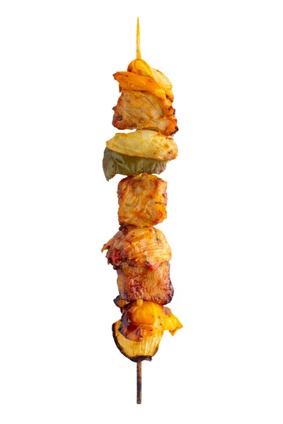 烤猪肉串和蔬菜烧烤 背景为白色 — 图库照片