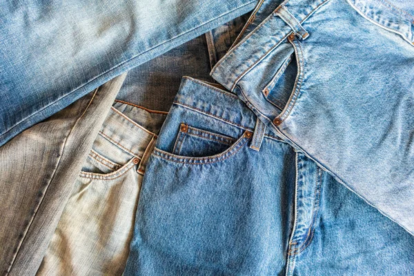 Många Denim Blå Jeans Bakgrund — Stockfoto