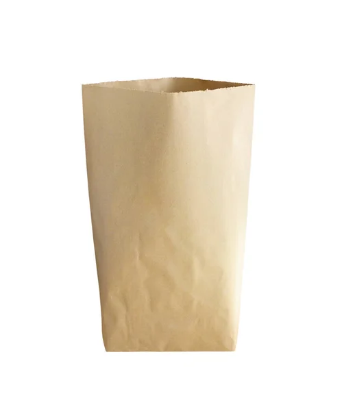 Boş Kahverengi Geri Dönüşüm Kağıt Torbası Beyaz Arkaplanda Izole — Stok fotoğraf