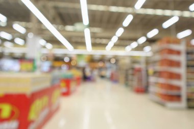 Soyut süpermarket arkaplanı bokeh ışığı ile bulanıklaştırılmış