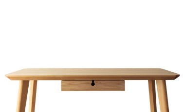 Boş hafif ahşap masa üstü beyaz arkaplanda izole