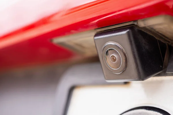 Carro Vermelho Câmera Traseira Vista Perto Para Assistência Estacionamento — Fotografia de Stock