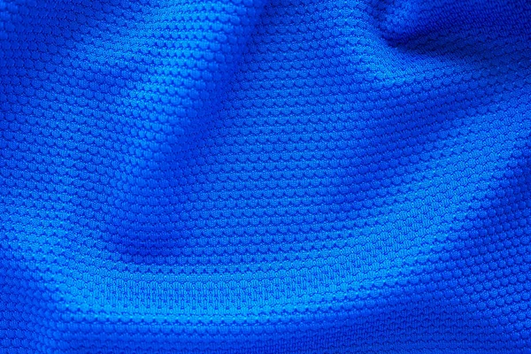 Modrý Fotbal Dres Oblečení Textura Sportovní Oblečení Pozadí Zblízka Horní — Stock fotografie