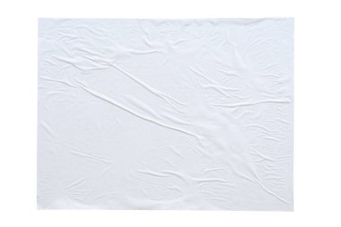 Boş beyaz buruşmuş ve buruşmuş kağıt poster dokusu beyaz arkaplanda izole