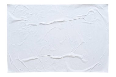 Boş beyaz buruşmuş ve buruşmuş kağıt poster dokusu beyaz arkaplanda izole