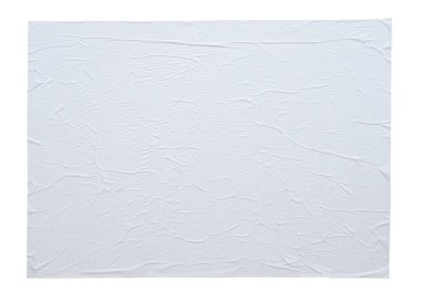 Boş beyaz buruşmuş ve buruşmuş kağıt poster dokusu beyaz arkaplanda izole