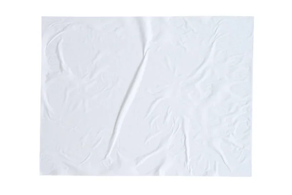 Prázdné Bílé Zmačkané Zmačkané Samolepky Papír Plakát Textura Izolované Bílém — Stock fotografie