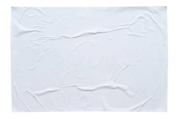 Boş Beyaz Buruşmuş Buruşmuş Kağıt Poster Dokusu Beyaz Arkaplanda Izole — Stok fotoğraf