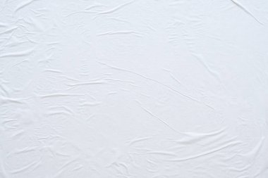 Boş beyaz buruşmuş ve buruşmuş kağıt poster dokusu arka planı