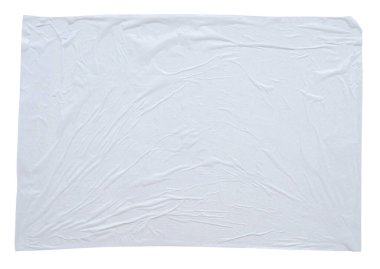 Boş beyaz buruşmuş ve buruşmuş kağıt poster dokusu beyaz arkaplanda izole