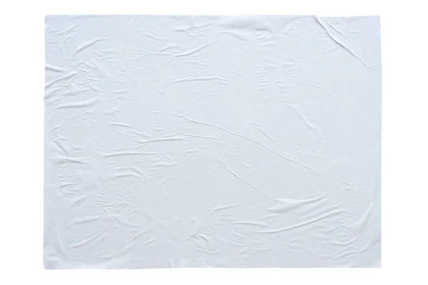 Prázdné Bílé Zmačkané Zmačkané Samolepky Papír Plakát Textura Izolované Bílém — Stock fotografie