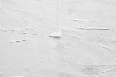 Boş beyaz buruşmuş ve buruşmuş kağıt poster dokusu arka planı