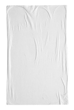 Boş beyaz buruşmuş ve buruşmuş kağıt poster dokusu beyaz arkaplanda izole edilmiş