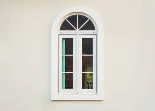 vintage house window frame on white wall background