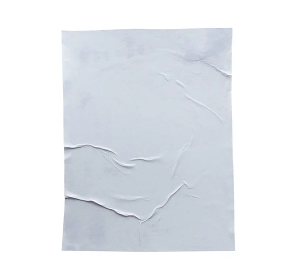 Boş Beyaz Buruşmuş Buruşmuş Kağıt Poster Dokusu Beyaz Arkaplanda Izole — Stok fotoğraf