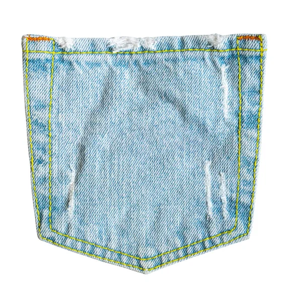 Blå Jeans Bakficka Isolerad Vit Bakgrund — Stockfoto