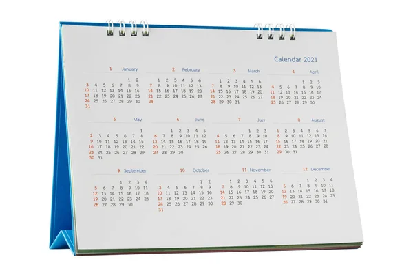 White Paper 2021 Skrivbord Kalender Isolerad Vit Bakgrund Med Klippbana — Stockfoto