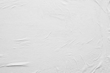 Boş beyaz buruşmuş ve buruşmuş kağıt poster dokusu arka planı