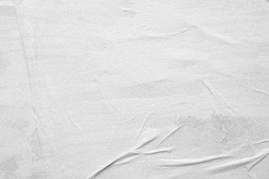 Boş beyaz buruşmuş ve buruşmuş kağıt poster dokusu arka planı