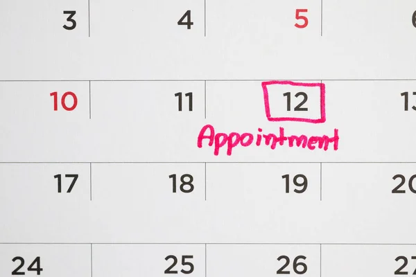 Importante Programma Degli Appuntamenti Scrivere Sulla Pagina Del Calendario Bianco — Foto Stock