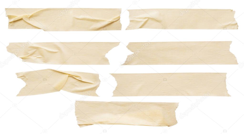 Yellow adhesive paper tape set collection isolated on white background