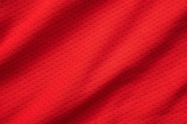 Kırmızı spor giysileri futbol gömleği forma deseni yakın çekim