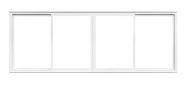 Kırpma yolu ile beyaz arkaplanda izole edilmiş gerçek modern ev penceresi