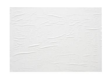 Boş beyaz buruşmuş ve buruşmuş kağıt yapıştırması veya beyaz arkaplanda izole edilmiş poster dokusu