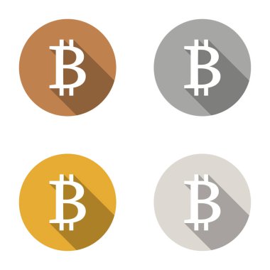 Bitcoin sanal para birimi sembolleri logo simgeleri bronz, gümüş, altın, platin renkli set. Bitcoin sanal para birimi sembolleri, bronz, gümüş, altın, platin, uzun gölgeli minimalist.