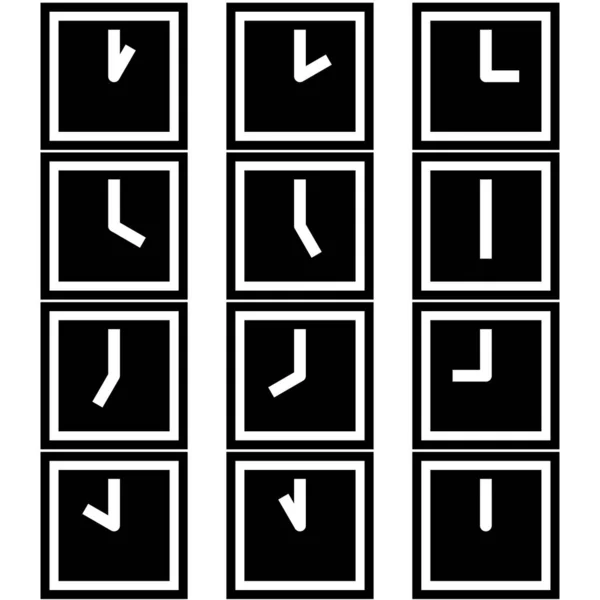 Klokken Met Verschillende Tijd Uren Symbolen Pictogrammen Tekenen Logo Eenvoudige — Stockvector