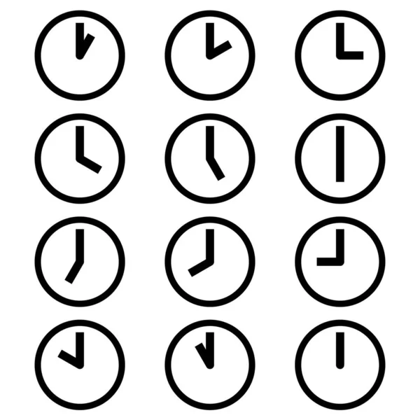Farklı Zaman Saatler Simgeleri Simgeleri Gösteren Saatler Basit Siyah Beyaz — Stok Vektör