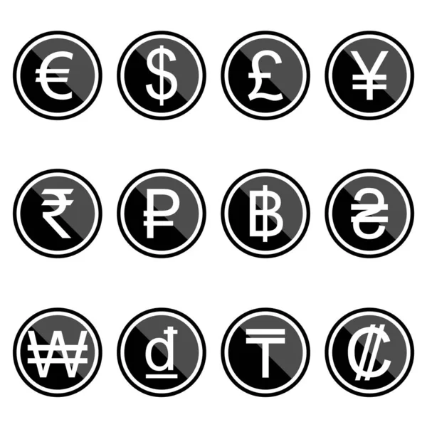 Conjunto Símbolos Moneda Simple Color Negro Conjunto Símbolos Moneda Utilizados — Archivo Imágenes Vectoriales