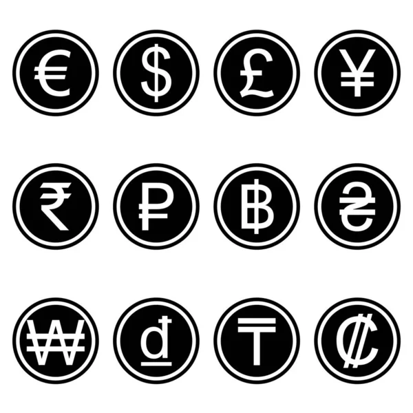 货币符号象征着简单的黑色集合 不同国家使用的一套货币符号 简约的黑色 — 图库矢量图片