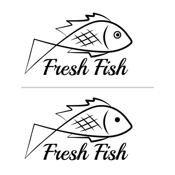 Färsk Fisk Logotyp Symbol Ikon Tecken Enkel Svart Färgad Uppsättning — Stock vektor