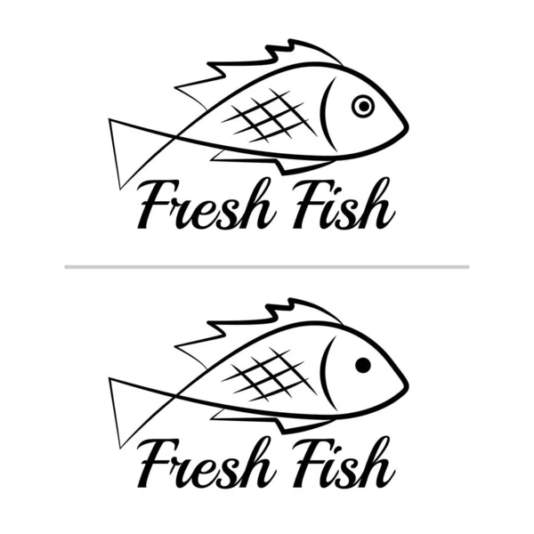 Frischer Fisch Logo Symbol Symbol Zeichen Einfach Schwarz Farbigen Satz — Stockvektor