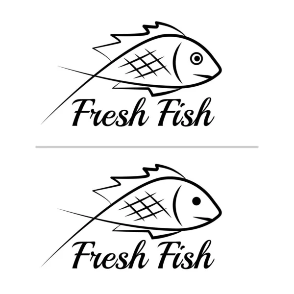 Fresh Fish Logo Symbol Icon Sign Simple Black Colored Set — Stock Vector