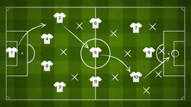 Futbol sahası veya futbolcu simgesi, vektör ve illüstrasyon ile üst görünümden futbol sahası arkaplanı.