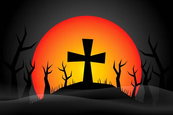 Background Crosses Embroidered Graves Horrible Hills Halloween Vector Illustration — стоковый вектор