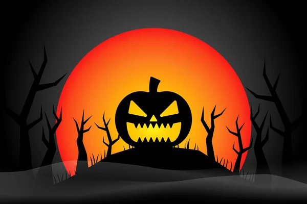 Der Hintergrund Des Gespensterkürbisses Auf Einem Schrecklichen Hügel Halloween Vector — Stockvektor