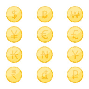 Para sikkesi, para birimi simgesi seti.