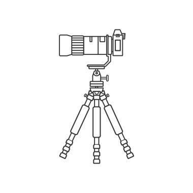 Tripod simgesindeki kamera, düz tasarım ögesi.