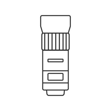 Kamera merceği simgesi, yakınlaştırma lensi, düz tasarım ögesi.